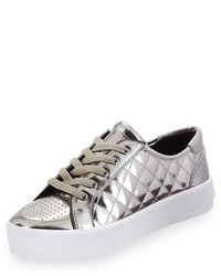 Silver Quilted Leather Low Top Sneakers