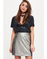 Missguided Silver Faux Leather Quilted A Line Skirt