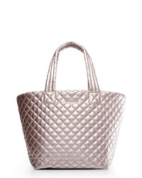 Silver Quilted Nylon Tote Bag