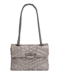 Silver Quilted Tweed Crossbody Bag