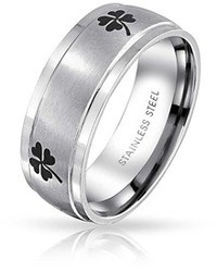 Bling Jewelry Stainless Steel Enamel Lucky Four Leaf Clover Band Ring