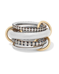 Spinelli Kilcollin Cassini Set Of Four 18 Karat Blackened And Yellow Gold And Sterling Silver Diamond Rings