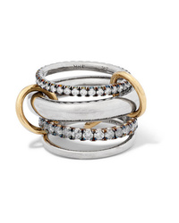 Spinelli Kilcollin Cassini Set Of Four 18 Karat Blackened And Yellow Gold And Sterling Silver Diamond Rings