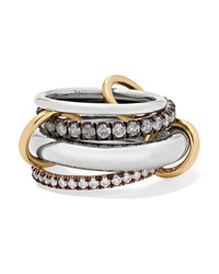 Spinelli Kilcollin Cassini Set Of Four Sterling Silver Rhodium Plated And 18 Karat Gold Diamond Rings