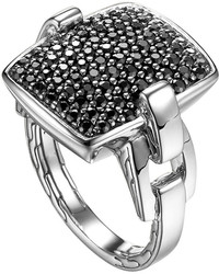 John Hardy Classic Chain Silver Lava Black Sapphire Ring Size 7