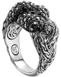 John Hardy Classic Chain Silver Lava Large Braided Ring With Black Sapphire Size 7