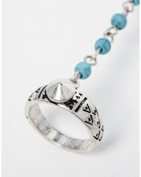 Asos Collection Engraved Double Ring With Rosary Chain
