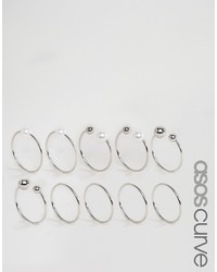 Asos Curve Curve Pack Of 10 Faux Pearl Open Mixed Rings