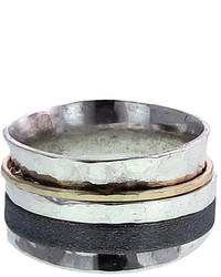 David Tishbi Wide Hammered Silver Band With Mixed Spinners