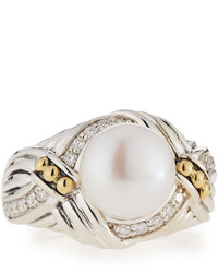 Lagos Luna Twist Large Pearl Diamond Ring Size 7
