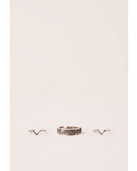 Missguided Simple Three Pack Ring Set Silver