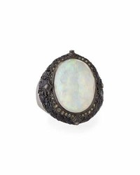 Armenta New World Blackened Silver Opal Triplet Ring With Diamonds