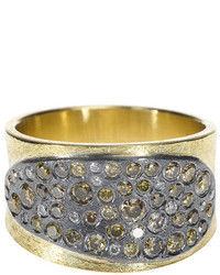 Todd Reed Ring With Scattered Diamonds On Oxidized Sterling Silver On A Yellow Gold Band