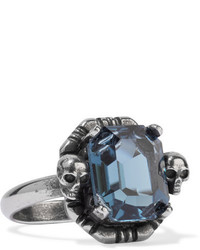 Alexander McQueen Ruthenium Tone Swarovski Crystal Ring Silver