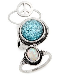 Topshop Set Of 3 Peace Glitter Rings