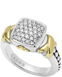 Lagos Silver 18k Diamond Lux Pave Cushion Ring