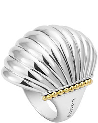 Lagos Silver Fluted Statet Ring With 18k