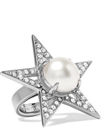 Miu Miu Silver Plated Crystal And Faux Pearl Ring