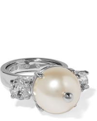Miu Miu Silver Plated Faux Pearl And Crystal Ring Large