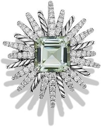 David Yurman Starburst Ring With Diamonds And Prasiolite In Silver