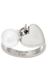 Steel By Design Stainless Steel Heart Pearl Charm Ring