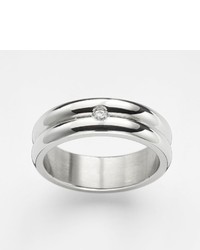 Steel City Stainless Steel Cubic Zirconia Grooved Ring