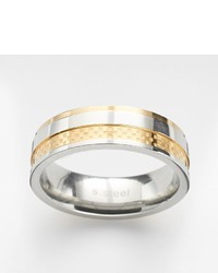 Steel City Stainless Steel Two Tone Textured Ring