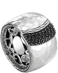 John Hardy Wide Sterling Silver Overlap Band Ring With Black Sapphires