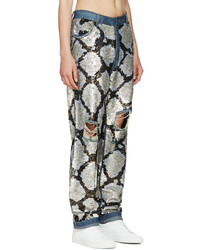 Ashish Silver Sequinned Destroyed Jeans