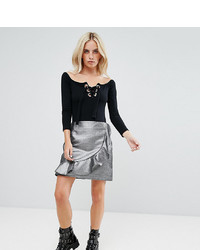Silver Ruffle Leather Mini Skirt