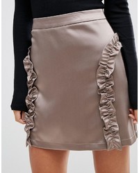 Asos A Line Ruffle Mini Skirt In Satin