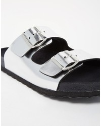 Asos Brand Sandals In Silver With Buckle