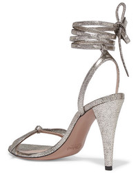 Chloé Mike Metallic Cracked Leather Sandals Silver