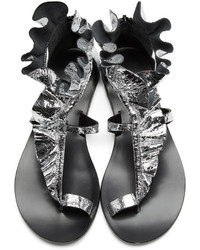 Isabel Marant Silver Audry Ruffle Sandals