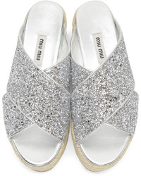 Miu Miu Silver Glitter Beach Sandals