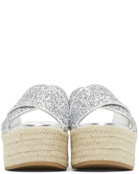 Miu Miu Silver Glitter Beach Sandals