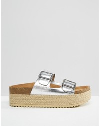 Pull&Bear Silver Platform Sandals