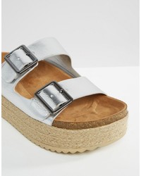 Pull&Bear Silver Platform Sandals