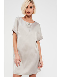 Missguided Silver Satin T Shirt D Ring Shift Dress
