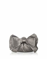 Judith Leiber Couture Madison Satin Bow Clutch Bag Silver Platinum