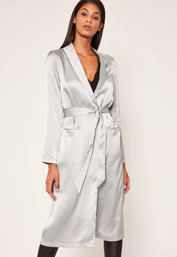 Missguided Silver Satin Duster Jacket 