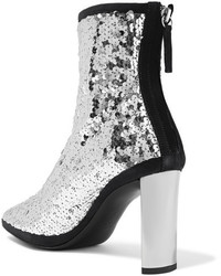 Giuseppe Zanotti Luce Suede Trimmed Sequined Tulle Ankle Boots Silver