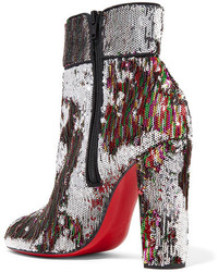 Christian Louboutin Moulamax 100 Sequined Leather Ankle Boots Metallic
