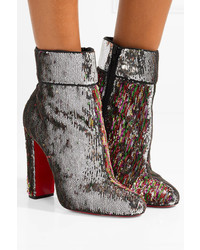 Christian Louboutin Moulamax 100 Sequined Leather Ankle Boots Metallic