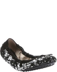 Tod's Black And Silver Sequined Ballerina Flats