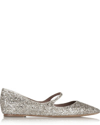 Tabitha Simmons Hermione Glittered Leather Point Toe Flats Gold