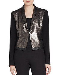 Elie Tahari Waverly Leather Trimmed Sequined Front Blazer