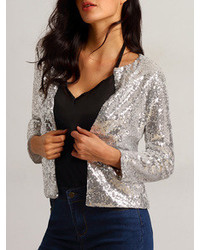 With Sequined Slim Silver Blazer