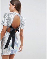Asos 80s Sleeve Sequin Iridescent Bow Back Mini Dress