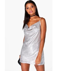 Boohoo Leah Sequin Cowl Front Strappy Slip Dress